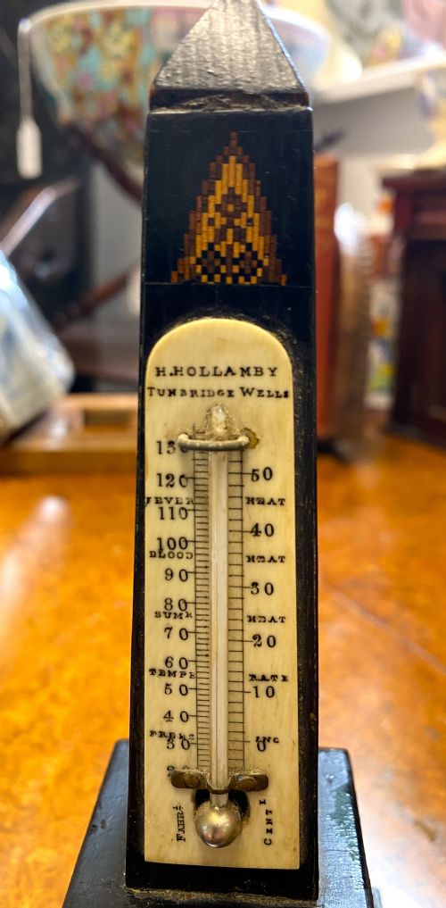 ANTIQUE TUNBRIDGE WARE DESK TOP OBELISK THERMOMETER - ADDITIONAL PHOTO 4