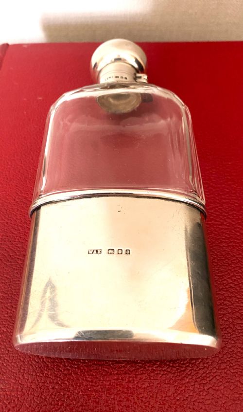 ANTIQUE SILVER GLASS HIP FLASK WILLIAM AMAZIAH ELLWICK - ADDITIONAL PHOTO 1