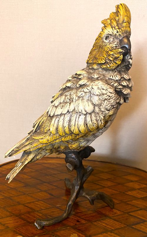 large franz bergman 18611936 cold painted bronze cockatoo parrot - CATEGORY: ANTIQUE SCULPTURES - DATED VICTORIAN