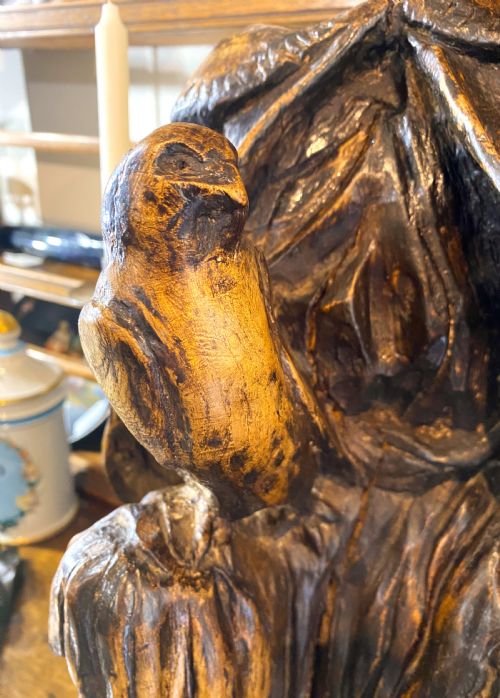 LARGE IMPOSING CARVED NOBLEMAN FALCON FIGURE - ADDITIONAL PHOTO 2