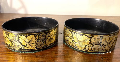 GOOD PAIR OF REGENCY PAPIER MACHE BOTTLE COASTERS - ADDITIONAL PHOTO 1
