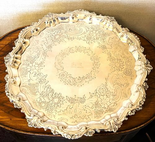 LARGE GEORGE II WILLIAM PEASTON SILVER SALVER 1748 - ADDITIONAL PHOTO 3