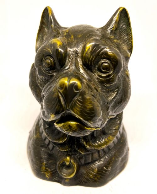 lovely quality bronze bulldog inkwell - CATEGORY: ANTIQUE METAL - DATED 1890