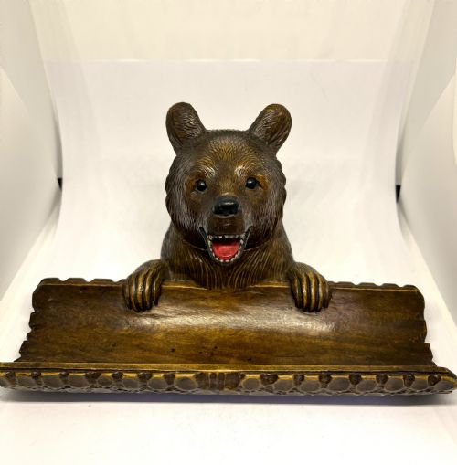 black forest inkwell as a bear with log pen tray - CATEGORY: ANTIQUE MISCELLANEOUS - DATED 1900