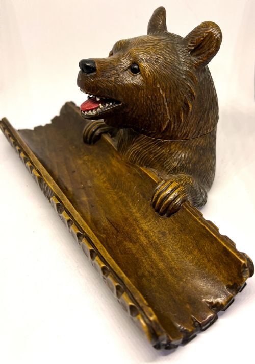 BLACK FOREST INKWELL AS A BEAR WITH LOG PEN TRAY - ADDITIONAL PHOTO 1