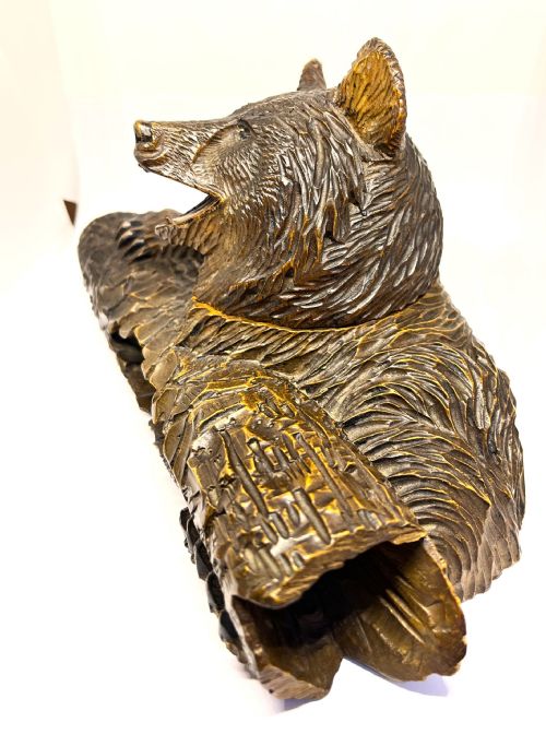 BLACK FOREST INKWELL AS A BEAR WITH LOG - ADDITIONAL PHOTO 1