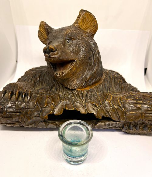 BLACK FOREST INKWELL AS A BEAR WITH LOG - ADDITIONAL PHOTO 4