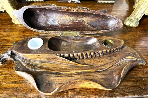 BLACK FOREST DOUBLE INKWELL AS TWO BIRDS ON CORN - ADDITIONAL PHOTO 2
