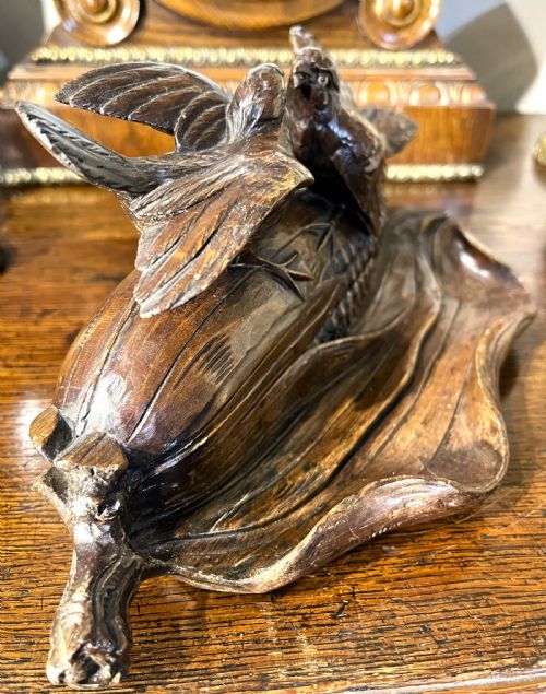 BLACK FOREST DOUBLE INKWELL AS TWO BIRDS ON CORN - ADDITIONAL PHOTO 4