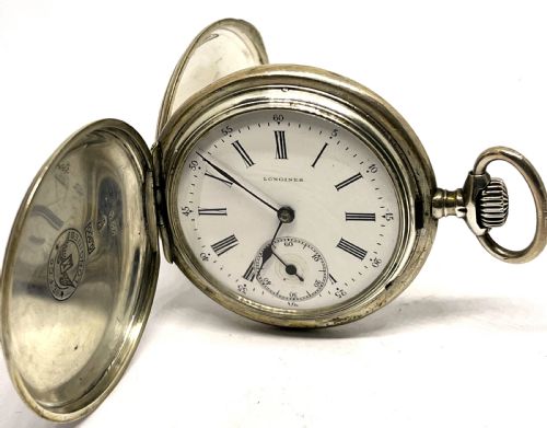 longines silver full hunter pocket watch - CATEGORY: ANTIQUE WATCHES - DATED 1900