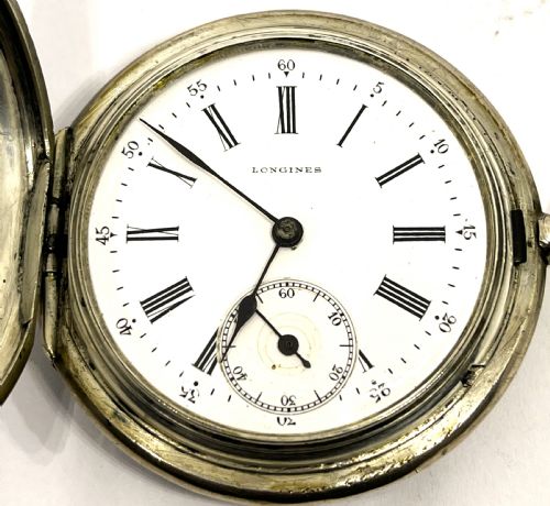 LONGINES SILVER FULL HUNTER POCKET WATCH - ADDITIONAL PHOTO 1