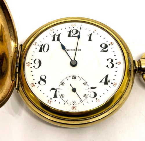 gold plated arcadia full hunter pocket watch - CATEGORY: ANTIQUE WATCHES - DATED 1900