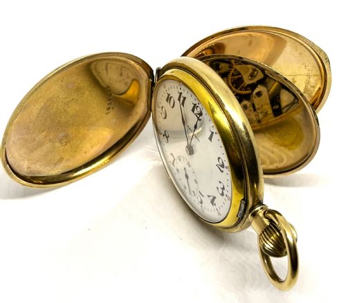 GOLD PLATED ARCADIA FULL HUNTER POCKET WATCH - ADDITIONAL PHOTO 5