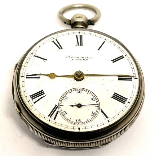 silver william campbell of london pocket watch - CATEGORY: ANTIQUE WATCHES - DATED 1870