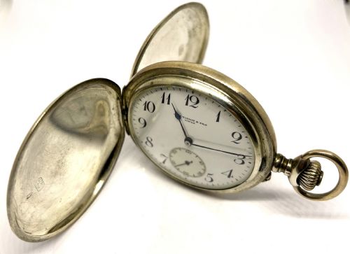 ANTIQUE SILVER TISSOT FULL HUNTER POCKET WATCH - ADDITIONAL PHOTO 1