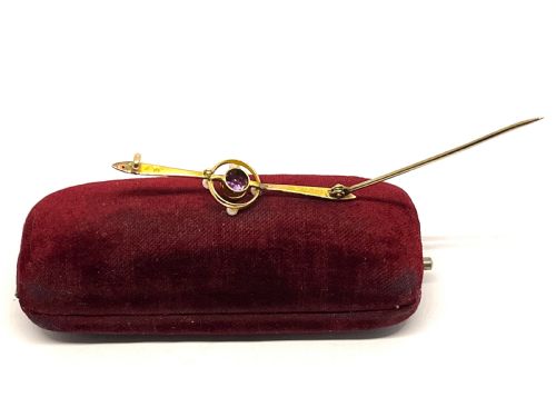 EDWARDIAN 15CT GOLD AMETHYST SEED PEARL BAR BROOCH - ADDITIONAL PHOTO 5