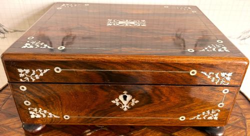 ROSEWOOD MOTHER OF PEARL SEWING BOX - ADDITIONAL PHOTO 1