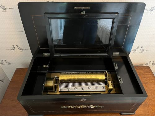 fine swiss ami rivenc cylinder music box - CATEGORY: ANTIQUE BOXES - DATED 1880