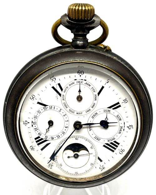 Rare Complete Calendar Moon Phase Jumbo Pocket Watch