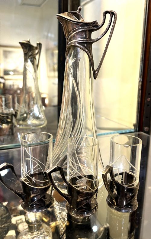 wmf art nouveau liqueur decanter set - CATEGORY: ANTIQUE GLASS - DATED 1900