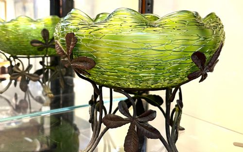 FINE LOETZ GREEN GLASS BOWL GILT BRONZE STAND - ADDITIONAL PHOTO 4