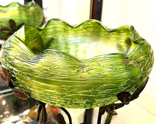 FINE LOETZ GREEN GLASS BOWL GILT BRONZE STAND - ADDITIONAL PHOTO 5