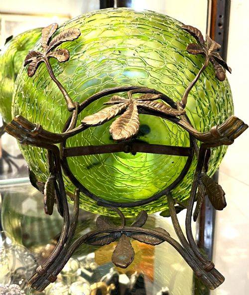FINE LOETZ GREEN GLASS BOWL GILT BRONZE STAND - ADDITIONAL PHOTO 6