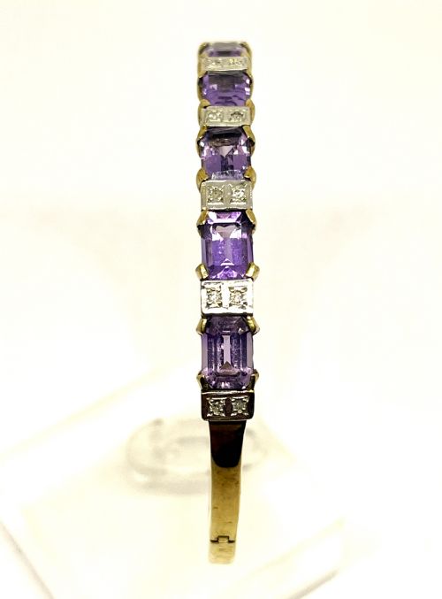 9CT GOLD DIAMOND AMETHYST BANGLE - ADDITIONAL PHOTO 1