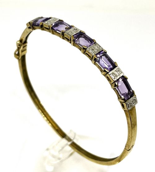 9CT GOLD DIAMOND AMETHYST BANGLE - ADDITIONAL PHOTO 2