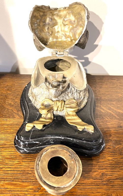 LARGE AUSTRIAN GILT BRONZE CAT INKWELL - ADDITIONAL PHOTO 2