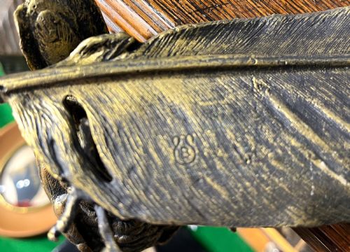 FRANZ BERGMANN BRONZE OWL ON FEATHER INKWELL - ADDITIONAL PHOTO 5