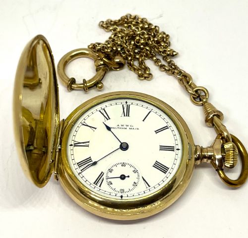 ladies gold plated waltham full hunter pocket watch - CATEGORY: ANTIQUE WATCHES - DATED 1900