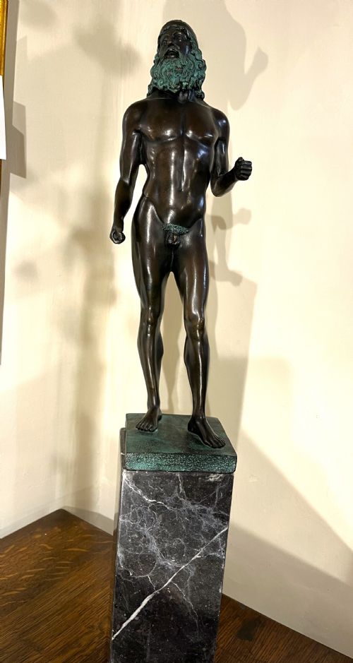 bronze classical greek figure on marble plinth - CATEGORY: ANTIQUE SCULPTURES - DATED 1920