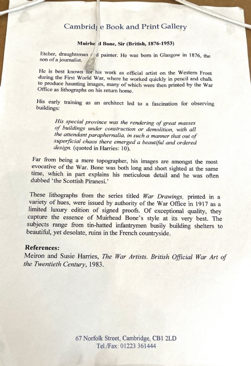 SIR MUIRHEAD BONE WW1 AUTHENTIC LITHOGRAPH REBUILDING THE SHELTER - ADDITIONAL PHOTO 5