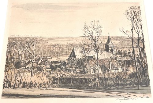 SIR MUIRHEAD BONE WW1 AUTHENTIC LITHOGRAPH SPRING IN ROLLENCOURT VILLAGE - ADDITIONAL PHOTO 1