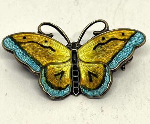 hroar prydz norwegian silver enamel butterfly brooch - CATEGORY: ANTIQUE JEWELLERY - DATED 1940