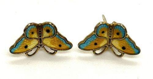 hroar prydz norwegian silver enamel butterfly earrings - CATEGORY: ANTIQUE JEWELLERY - DATED 1940