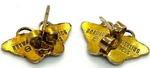 HROAR PRYDZ NORWEGIAN SILVER ENAMEL BUTTERFLY EARRINGS - ADDITIONAL PHOTO 2