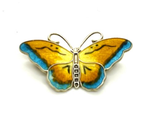 small norwegian silver enamel butterfly brooch by hroar prydz - CATEGORY: ANTIQUE JEWELLERY - DATED 1940