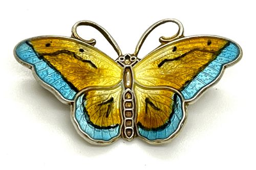 hroar prydz silver enamel medium size butterfly brooch - CATEGORY: ANTIQUE JEWELLERY - DATED 1940