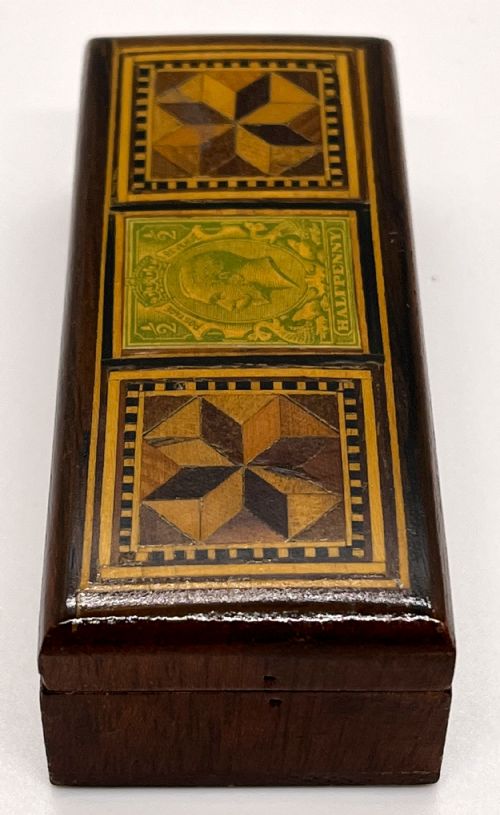 VICTORIAN TUNBRIDGE WARE TRIPLE SECTION STAMP BOX - ADDITIONAL PHOTO 2