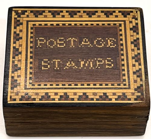 fine tunbridge ware postage stamp box - CATEGORY: ANTIQUE BOXES - DATED 1890