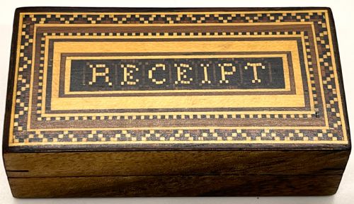 unusual tunbridge ware 'receipt' box - CATEGORY: ANTIQUE BOXES - DATED 1890