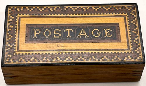 tunbridge ware inlaid marquetry postage box - CATEGORY: ANTIQUE BOXES - DATED 1890