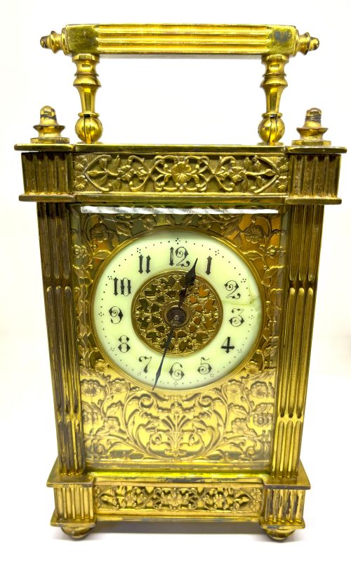 fine late 19th century gilded brass carriage clock - CATEGORY: ANTIQUE CLOCKS - DATED 1880