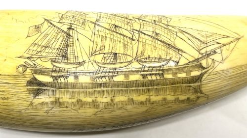 LARGE 19THC WHALER'S SCRIMSHAW OF A HULL WHALESHIP - ADDITIONAL PHOTO 3
