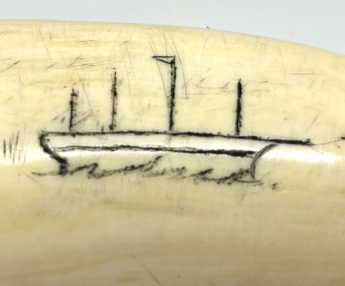 LARGE 19TH CENTURY SCRIMSHAW WITH NAIVE CARVED WHALE SHIP DATED 1874 - ADDITIONAL PHOTO 1