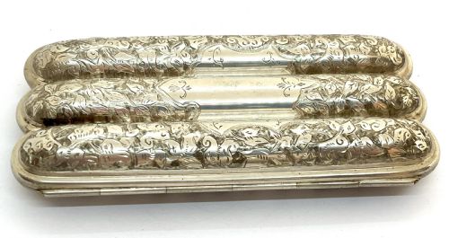 FABULOUS VICTORIAN SILVER TRIPLE CIGAR CASE - ADDITIONAL PHOTO 3