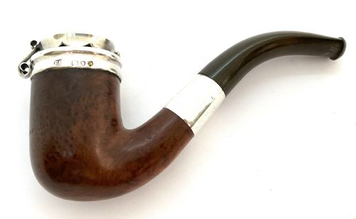 ANTIQUE SILVER CAPPED BRIARWOOD PIPE WITH ORIGINAL CASE - ADDITIONAL PHOTO 1