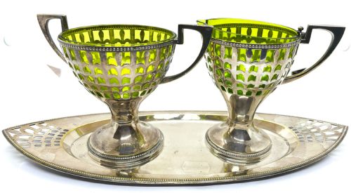 wmf electroplated sugar creamer set - CATEGORY: ANTIQUE GLASS - DATED 1920